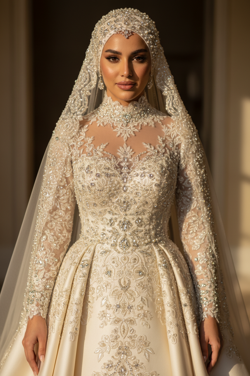 G21-011 bedeckte Couture A-Linie Brautkleid — Ganzkörper-Vorderansicht