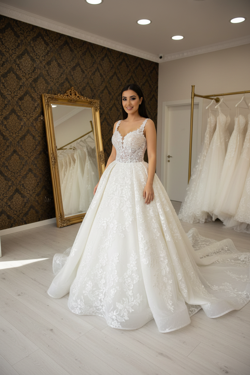 G21-014 Weiß Elfenbein Prinzessinnen-Ballkleid — Hauptansicht im Shop