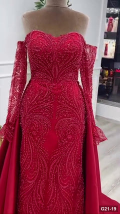 G21-019 Karmesinrot Prinzessinnen-Ballkleid Verlobungskleid Hauptansicht Clean Frame