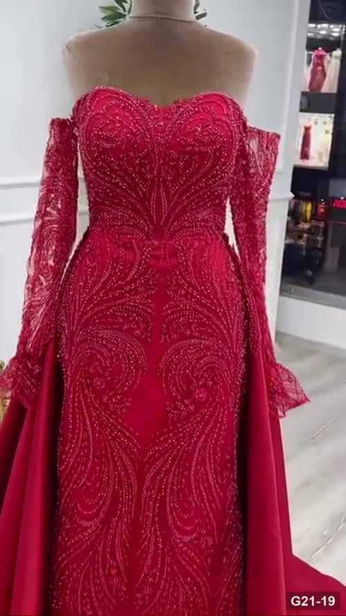 G21-019 Karmesinrot Prinzessinnen-Ballkleid Verlobungskleid Hauptansicht Clean Frame