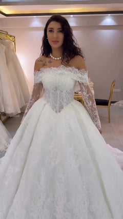 G21-020B - Elfenbein Elegant Prinzessinnen-Ballkleid Brautkleid - GELİNLİK21