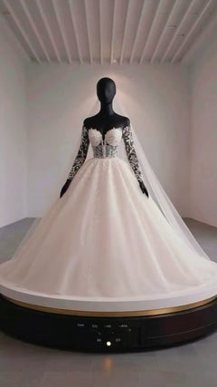 G21-021A - Elfenbein Elegant Prinzessinnen-Ballkleid Brautkleid - GELİNLİK21