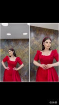 G21-023 Karmesinrot Prinzessinnen-Ballkleid Verlobungskleid Hauptansicht Clean Frame