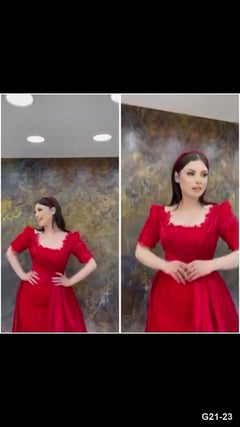 G21-023 Karmesinrot Prinzessinnen-Ballkleid Verlobungskleid Hauptansicht Clean Frame