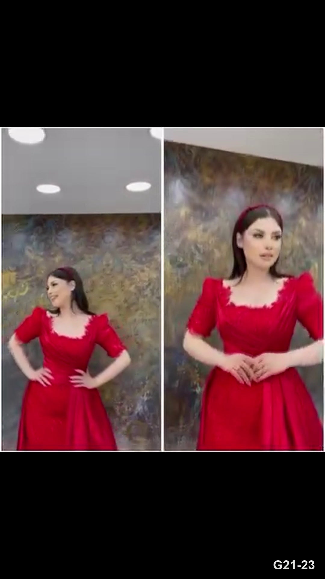G21-023 Karmesinrot Prinzessinnen-Ballkleid Verlobungskleid Hauptansicht Clean Frame