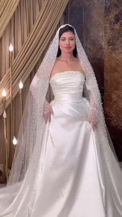 G21-025A - Elfenbein Spitze Prinzessinnen-Ballkleid Brautkleid - GELİNLİK21