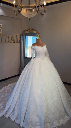 G21-030A - Elfenbein Elegant Prinzessinnen-Ballkleid Brautkleid - GELİNLİK21