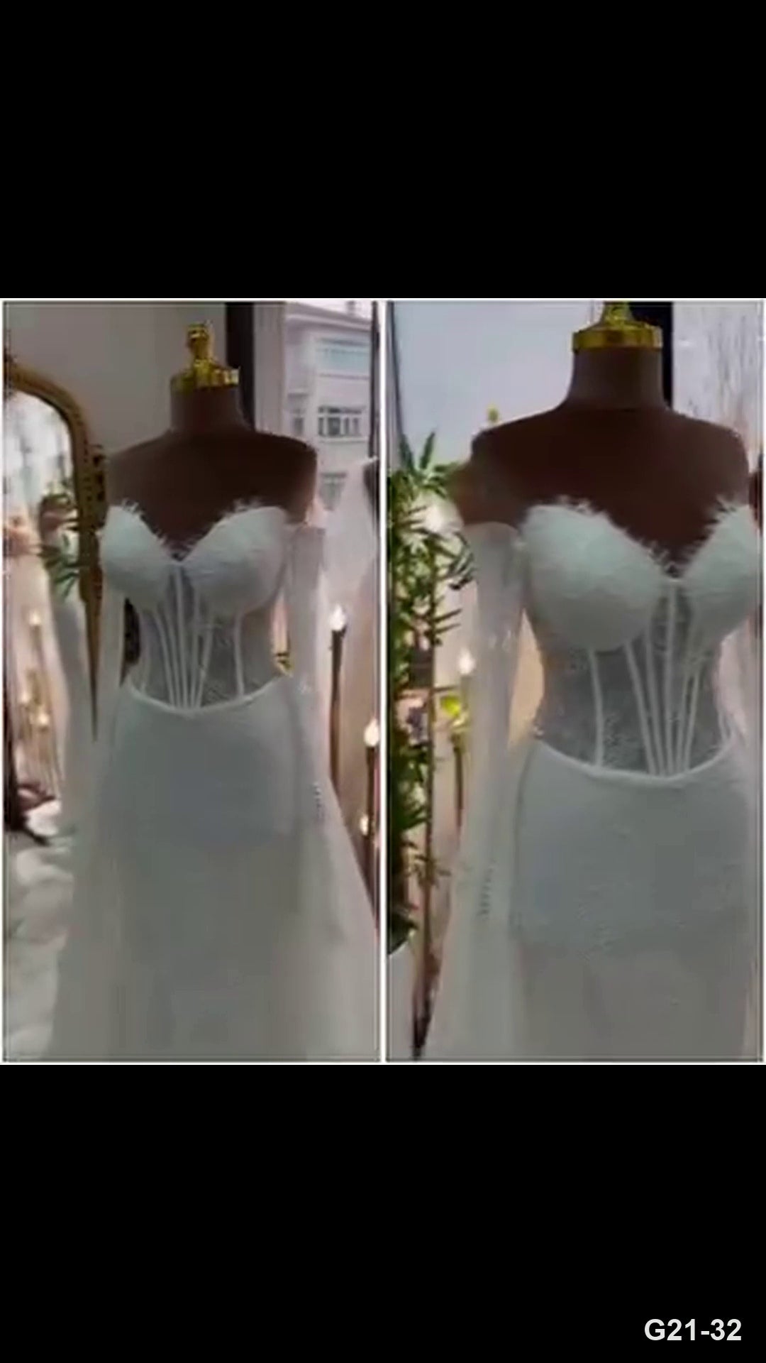 G21-032 Elfenbein A-Linie Brautkleid Hauptansicht Clean Frame