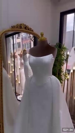 G21-034 Elfenbein A-Linie Brautkleid Hauptansicht Clean Frame