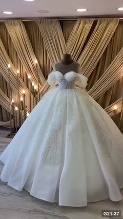 G21-037 Elfenbein Prinzessinnen-Ballkleid Brautkleid Hauptansicht Clean Frame
