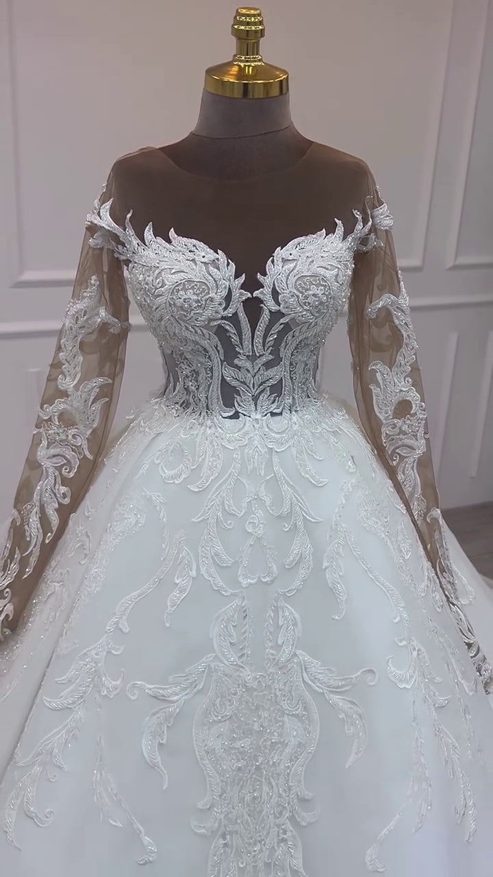 G21-041A - Elfenbein Elegant Prinzessinnen-Ballkleid Brautkleid - GELİNLİK21