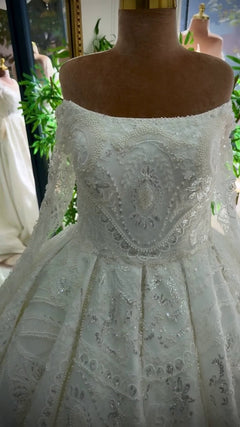 G21-043A - Elfenbein Spitze Prinzessinnen-Ballkleid Brautkleid - GELİNLİK21