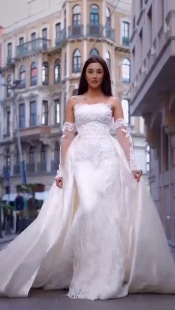 G21-047A - Elfenbein Embellished Prinzessinnen-Ballkleid Brautkleid - GELİNLİK21