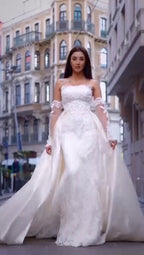G21-047A - Elfenbein Embellished Prinzessinnen-Ballkleid Brautkleid - GELİNLİK21