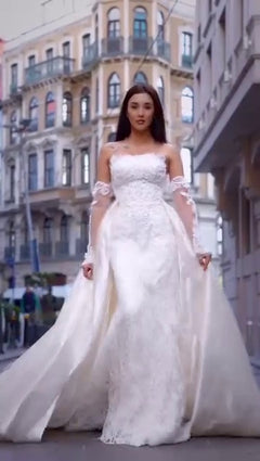 G21-047A - Elfenbein Embellished Prinzessinnen-Ballkleid Brautkleid - GELİNLİK21