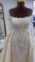 G21-050A - Elfenbein Spitze Prinzessinnen-Ballkleid Brautkleid - GELİNLİK21