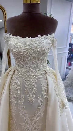G21-052A - Elfenbein Spitze Prinzessinnen-Ballkleid Brautkleid - GELİNLİK21