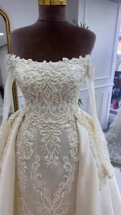 G21-052A - Elfenbein Spitze Prinzessinnen-Ballkleid Brautkleid - GELİNLİK21