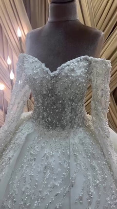 G21-053A - Champagner Spitze Prinzessinnen-Ballkleid Brautkleid - GELİNLİK21
