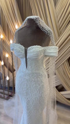 G21-061A - Champagner Spitze Prinzessinnen-Ballkleid Brautkleid - GELİNLİK21
