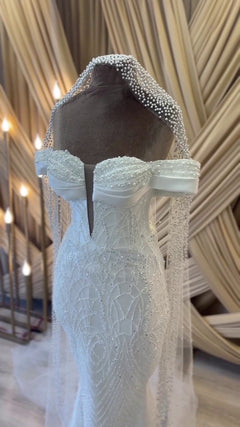 G21-061A - Champagner Spitze Prinzessinnen-Ballkleid Brautkleid - GELİNLİK21