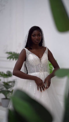 G21-068A - Elfenbein Elegant Prinzessinnen-Ballkleid Brautkleid - GELİNLİK21