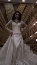 G21-072A - Elfenbein Spitze Prinzessinnen-Ballkleid Brautkleid - GELİNLİK21