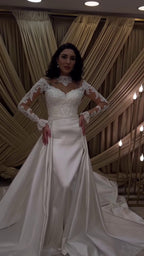 G21-072A - Elfenbein Spitze Prinzessinnen-Ballkleid Brautkleid - GELİNLİK21