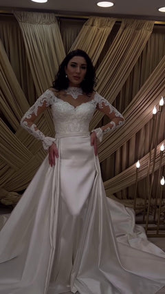 G21-072A - Elfenbein Spitze Prinzessinnen-Ballkleid Brautkleid - GELİNLİK21
