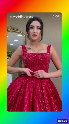 G21-076 Karmesinrot Prinzessinnen-Ballkleid Verlobungskleid Hauptansicht Clean Frame