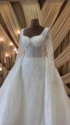 G21-083A - Elfenbein Spitze Prinzessinnen-Ballkleid Brautkleid - GELİNLİK21
