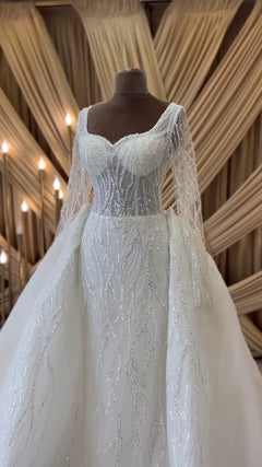 G21-083A - Elfenbein Spitze Prinzessinnen-Ballkleid Brautkleid - GELİNLİK21