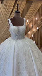 G21-086A - Soft Elfenbein Perlenspitze Prinzessinnen-Ballkleid Brautkleid - GELİNLİK21