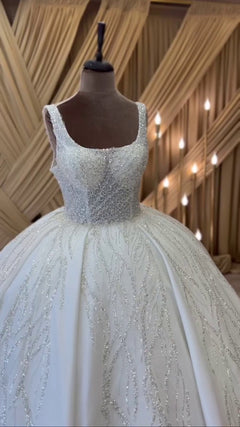 G21-086A - Soft Elfenbein Perlenspitze Prinzessinnen-Ballkleid Brautkleid - GELİNLİK21