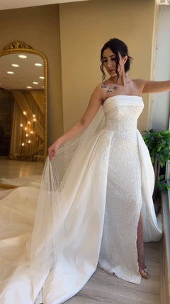 G21-087A - Elfenbein Perlenspitze Prinzessinnen-Ballkleid Brautkleid - GELİNLİK21