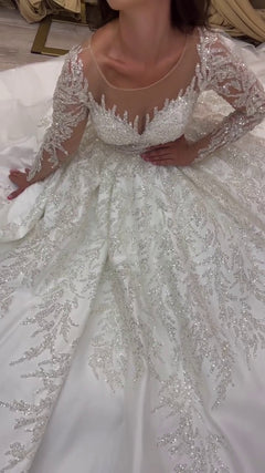 G21-089A - Soft Elfenbein Embellished Prinzessinnen-Ballkleid Brautkleid - GELİNLİK21