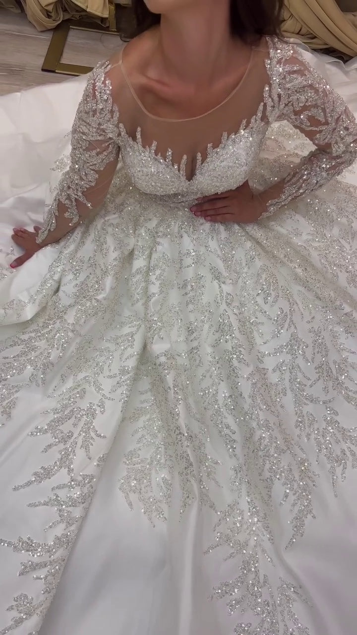 G21-089A - Soft Elfenbein Embellished Prinzessinnen-Ballkleid Brautkleid - GELİNLİK21