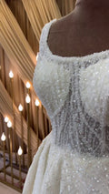 G21-095A - Soft Elfenbein Perlenspitze Prinzessinnen-Ballkleid Brautkleid - GELİNLİK21