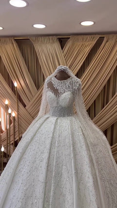 G21-097A - Soft Elfenbein Perlenspitze Prinzessinnen-Ballkleid Brautkleid - GELİNLİK21