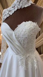 G21-098A - Elfenbein Perlenspitze Prinzessinnen-Ballkleid Brautkleid - GELİNLİK21