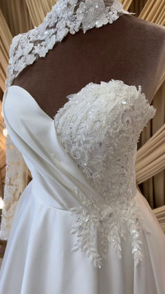 G21-098A - Elfenbein Perlenspitze Prinzessinnen-Ballkleid Brautkleid - GELİNLİK21