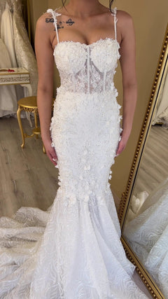 G21-103A - Elfenbein Perlenspitze Prinzessinnen-Ballkleid Brautkleid - GELİNLİK21