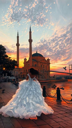 G21-111A - Soft Elfenbein Perlenspitze Prinzessinnen-Ballkleid Brautkleid - GELİNLİK21
