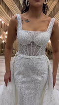 G21-113A - Soft Elfenbein Perlenspitze Prinzessinnen-Ballkleid Brautkleid - GELİNLİK21