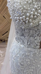 G21-116A - Soft Elfenbein Perlenspitze Prinzessinnen-Ballkleid Brautkleid - GELİNLİK21