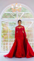 G21-118A - Karmesinrot Perlenspitze Prinzessinnen-Ballkleid Brautkleid - GELİNLİK21