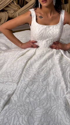 G21-119A - Elfenbein Perlenspitze Prinzessinnen-Ballkleid Brautkleid - GELİNLİK21