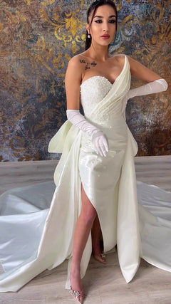 G21-123A - Elfenbein Perlenspitze Prinzessinnen-Ballkleid Brautkleid - GELİNLİK21
