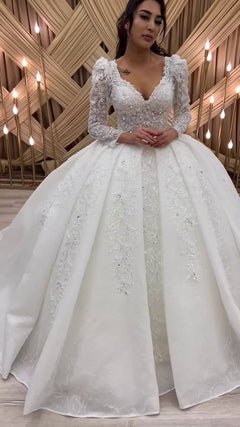 G21-127A - Elfenbein Embellished Prinzessinnen-Ballkleid Brautkleid - GELİNLİK21