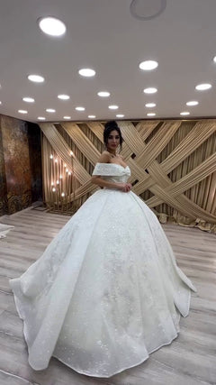 G21-128A - Soft Elfenbein Perlenspitze Prinzessinnen-Ballkleid Brautkleid - GELİNLİK21